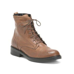 OROSCURO Cuoio Made In Italy Leather Brushed Lace Up Booties